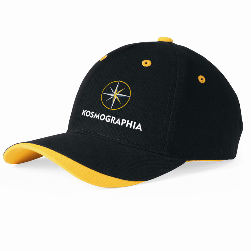 Kosmographia Logo On A Black Gold Sportsman 9960 Cap