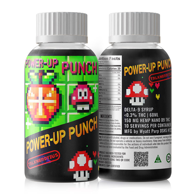 Nerdy POWER-UP PUNCH: 150mg Delta 9 THC HD9 Nano Syrup Shot – 60ml Drinkable Edible
